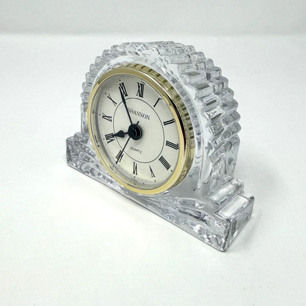 Shannon Quartz Mantel Clock 24 Percent Lead Crystal Clear Gold Roman Numeral